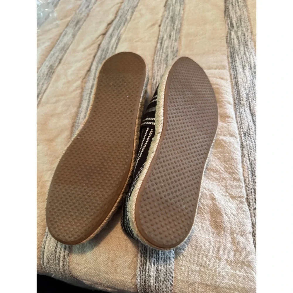 TOMS Alpargata Black White Striped Rope Espadrille Slip On Flats Womens 6.5